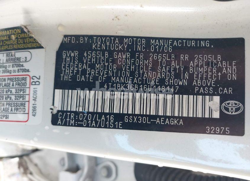 Photo 9 of 2006 Toyota Avalon XLS (VIN 4T1BK36B16U118147)