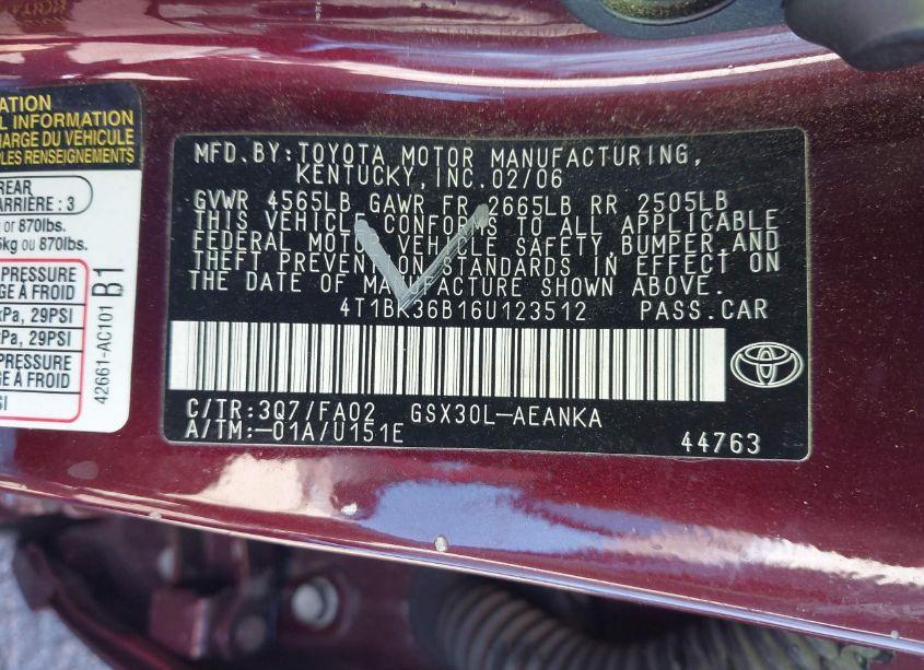 Photo 9 of 2006 Toyota Avalon XL (VIN 4T1BK36B16U123512)