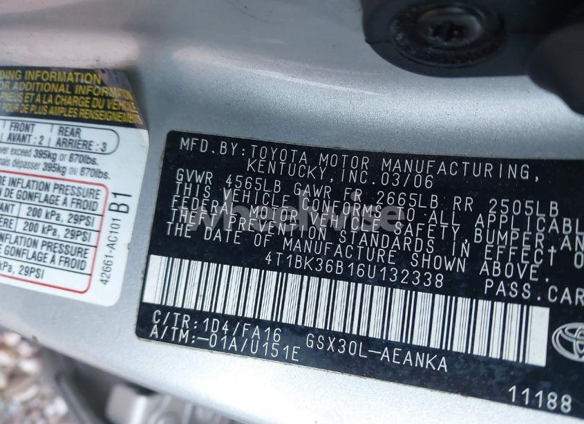 Photo 9 of 2006 Toyota Avalon XL (VIN 4T1BK36B16U132338)