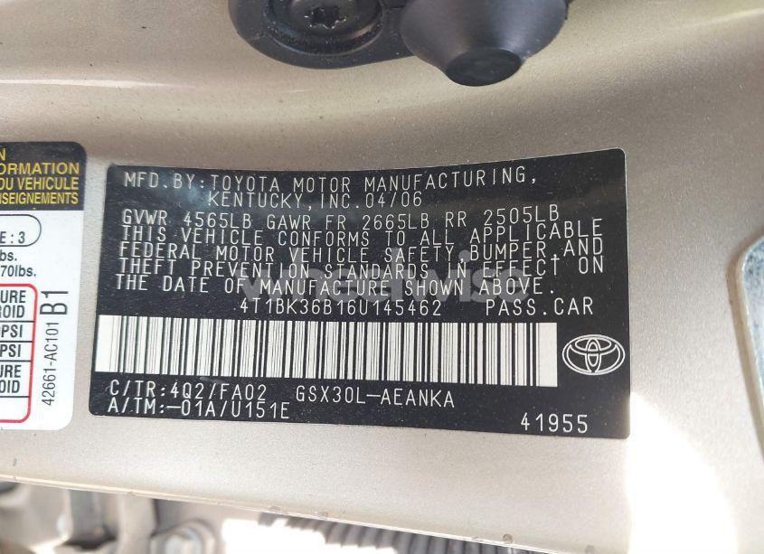 Photo 9 of 2006 Toyota Avalon XL (VIN 4T1BK36B16U145462)