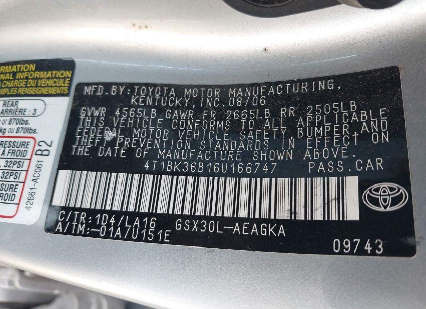 Photo 9 of 2006 Toyota Avalon XLS (VIN 4T1BK36B16U166747)