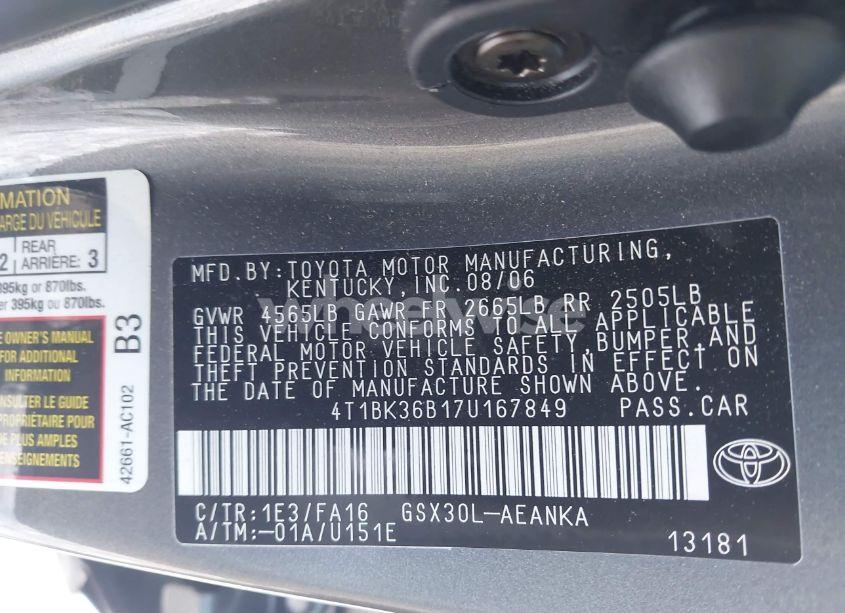 Photo 9 of 2007 Toyota Avalon XL (VIN 4T1BK36B17U167849)