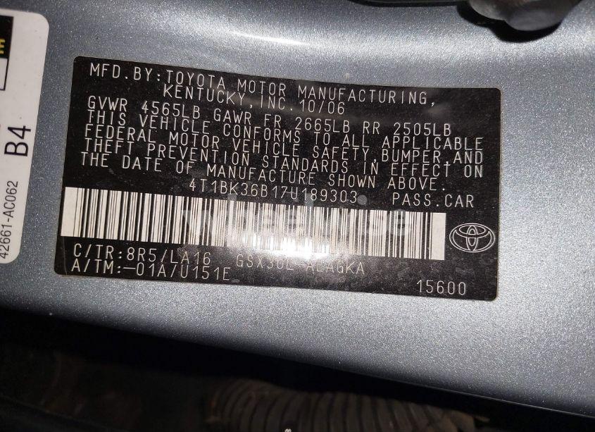 Photo 9 of 2007 Toyota Avalon XLS (VIN 4T1BK36B17U189303)