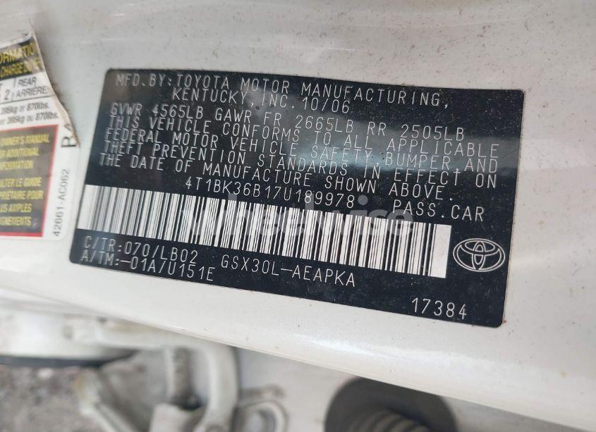 Photo 9 of 2007 Toyota Avalon LIMITED (VIN 4T1BK36B17U189978)