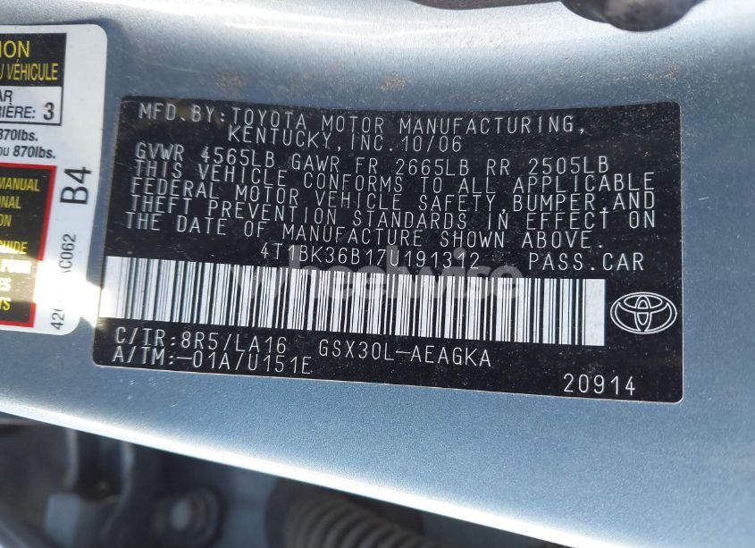 Photo 9 of 2007 Toyota Avalon XLS (VIN 4T1BK36B17U191312)