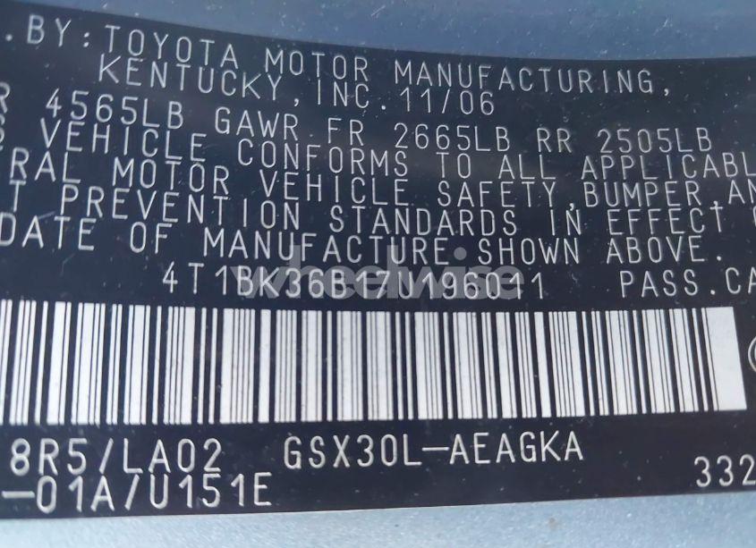 Photo 9 of 2007 Toyota Avalon XLS (VIN 4T1BK36B17U196011)