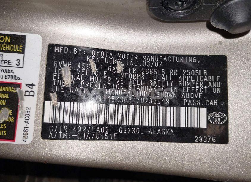 Photo 9 of 2007 Toyota Avalon XLS (VIN 4T1BK36B17U232618)