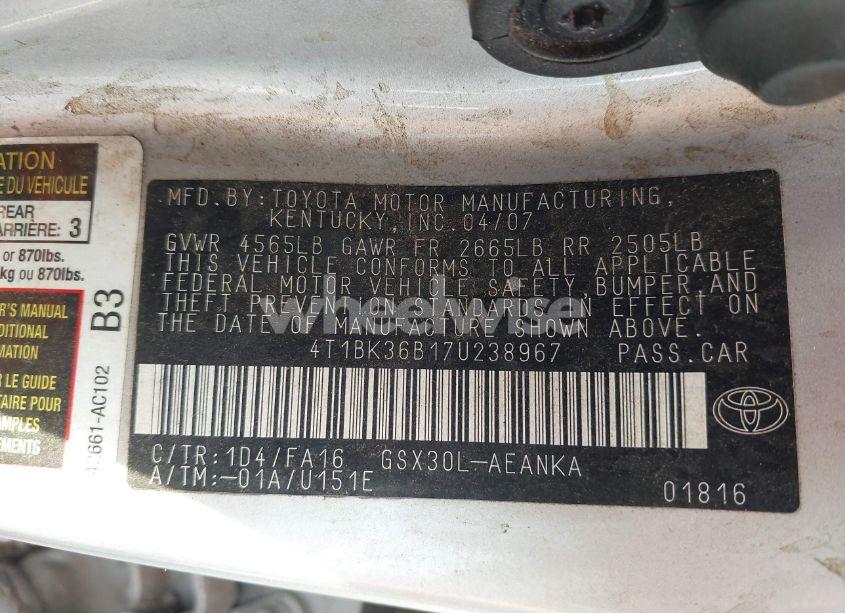 Photo 9 of 2007 Toyota Avalon XL (VIN 4T1BK36B17U238967)