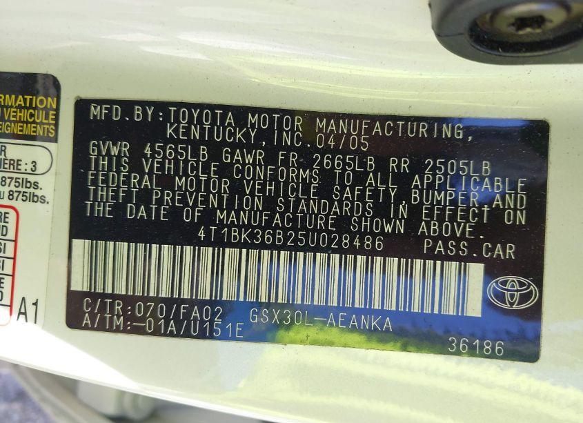 Photo 9 of 2005 Toyota Avalon XL (VIN 4T1BK36B25U028486)