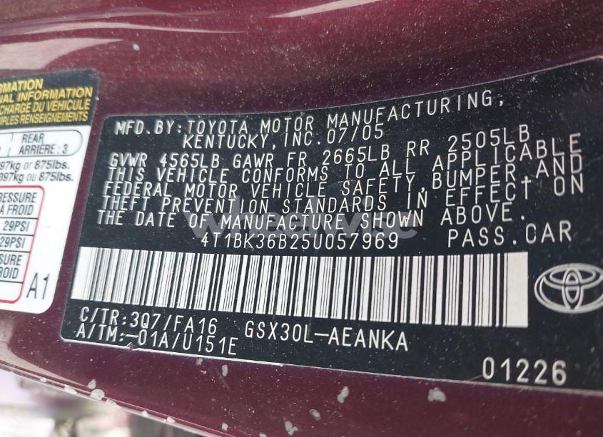 Photo 9 of 2005 Toyota Avalon XL (VIN 4T1BK36B25U057969)