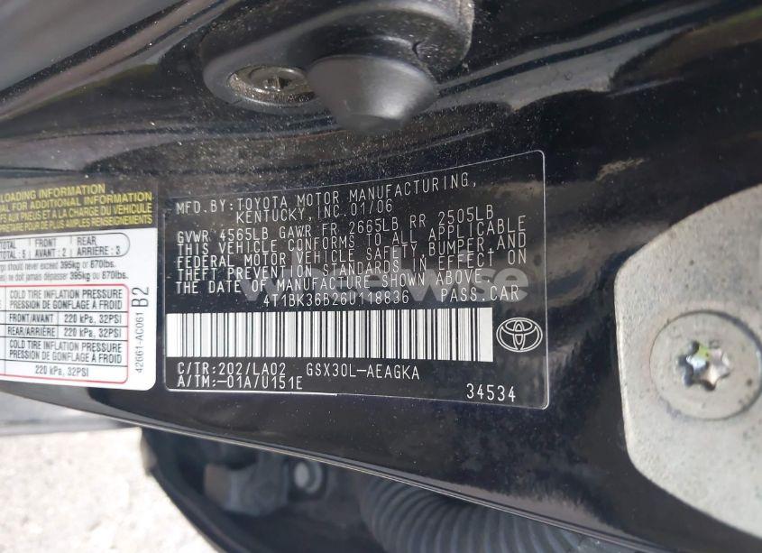 Photo 9 of 2006 Toyota Avalon XLS (VIN 4T1BK36B26U118836)