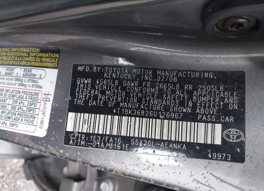 Photo 9 of 2006 Toyota Avalon XL (VIN 4T1BK36B26U126967)