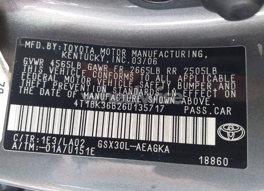 Photo 9 of 2006 Toyota Avalon XLS (VIN 4T1BK36B26U135717)