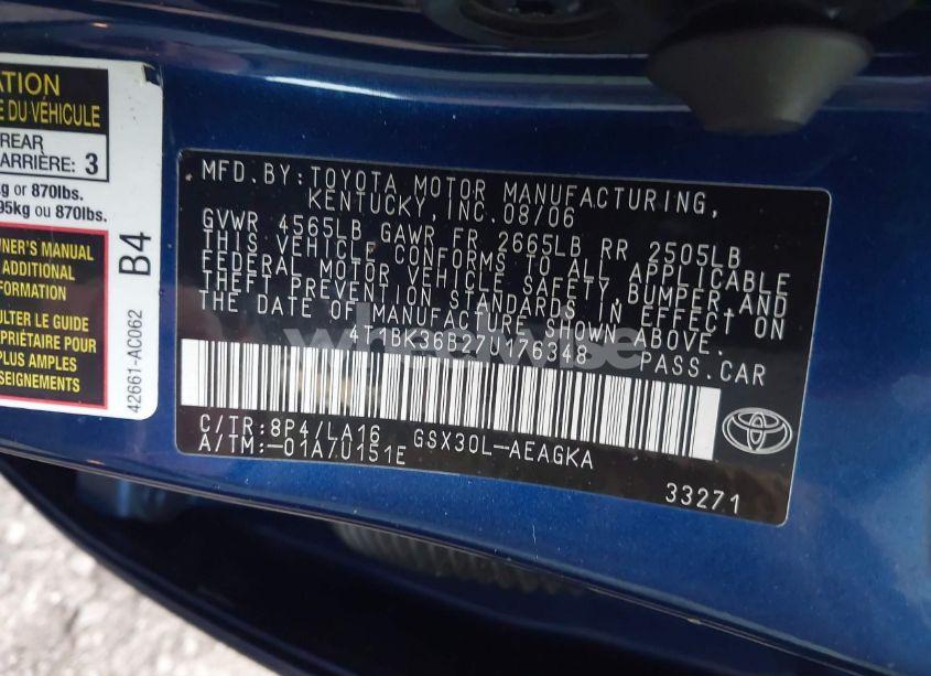 Photo 9 of 2007 Toyota Avalon XLS (VIN 4T1BK36B27U176348)