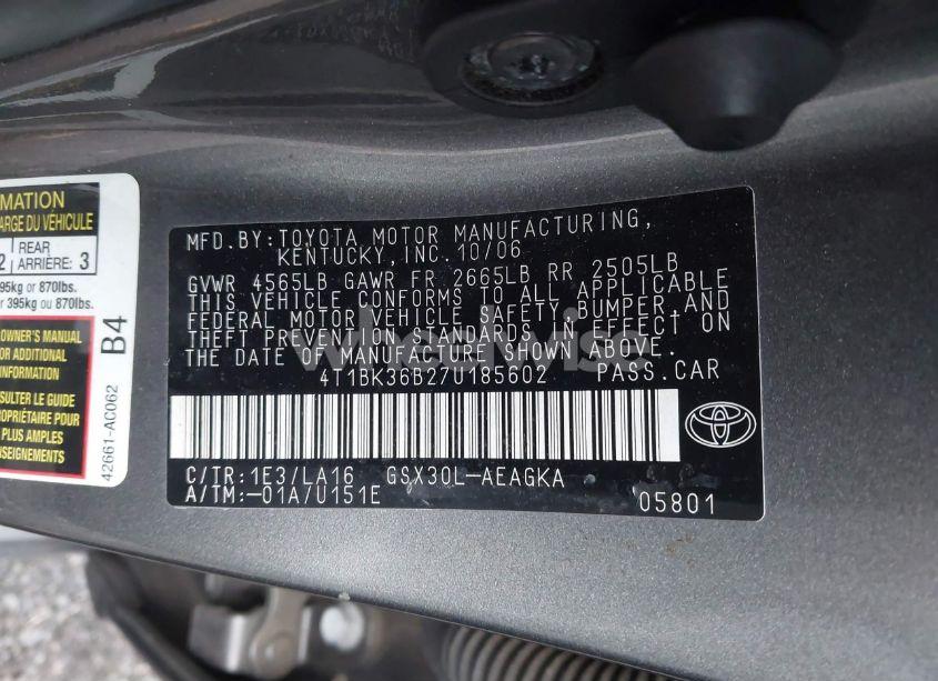 Photo 9 of 2007 Toyota Avalon XLS (VIN 4T1BK36B27U185602)
