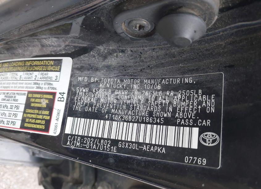 Photo 9 of 2007 Toyota Avalon LIMITED (VIN 4T1BK36B27U186345)