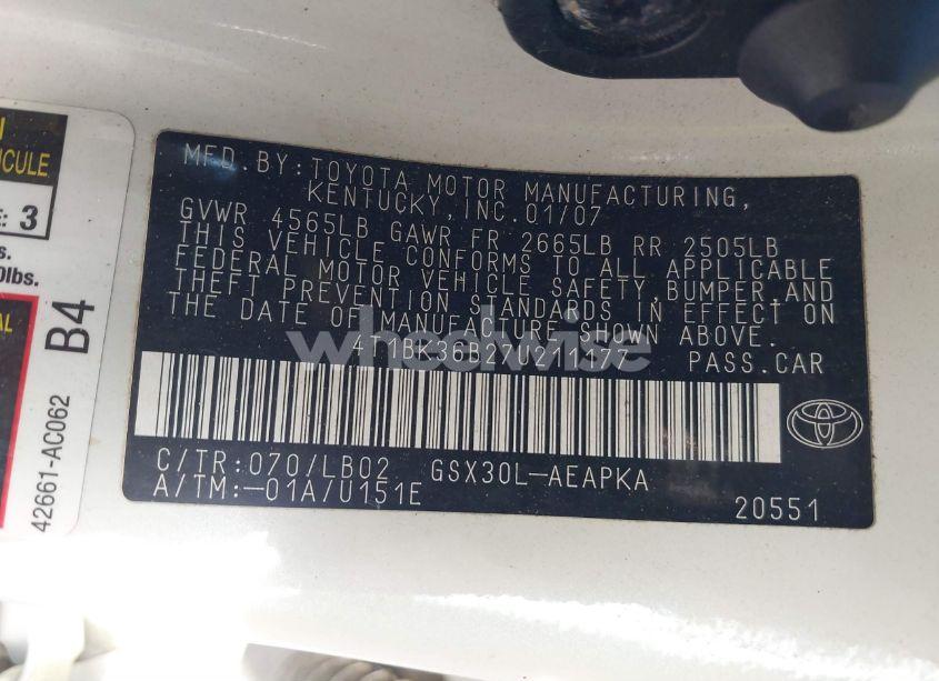 Photo 9 of 2007 Toyota Avalon LIMITED (VIN 4T1BK36B27U211177)