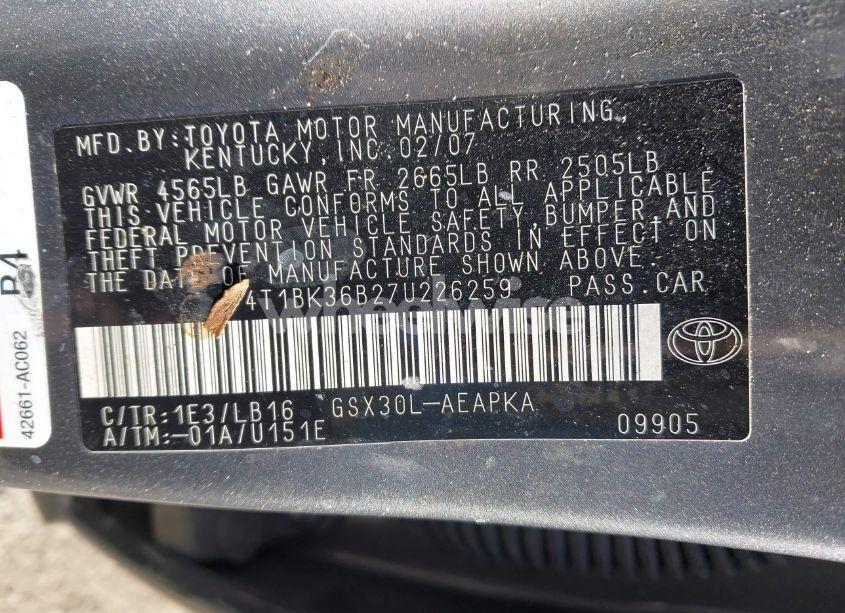 Photo 9 of 2007 Toyota Avalon LIMITED (VIN 4T1BK36B27U226259)