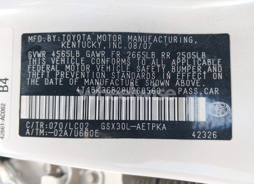 Photo 9 of 2008 Toyota Avalon LIMITED (VIN 4T1BK36B28U260560)