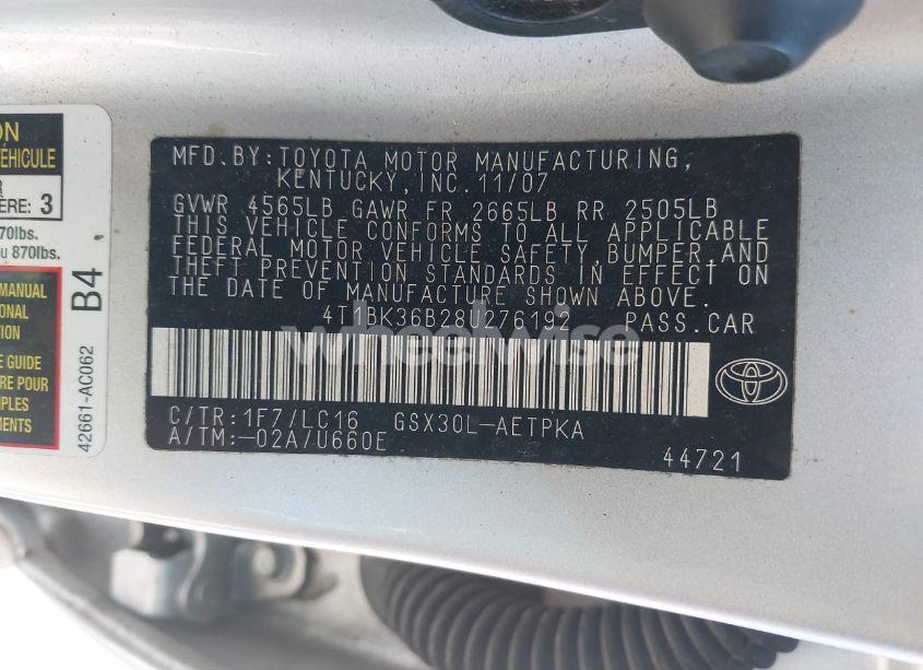 Photo 9 of 2008 Toyota Avalon LIMITED (VIN 4T1BK36B28U276192)