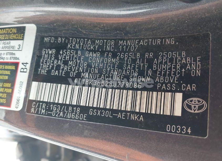 Photo 9 of 2008 Toyota Avalon TOURING (VIN 4T1BK36B28U278086)