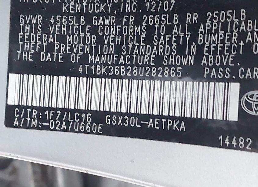 Photo 9 of 2008 Toyota Avalon LIMITED (VIN 4T1BK36B28U282865)