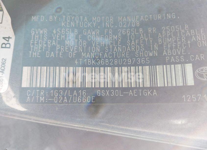 Photo 9 of 2008 Toyota Avalon XLS (VIN 4T1BK36B28U297365)