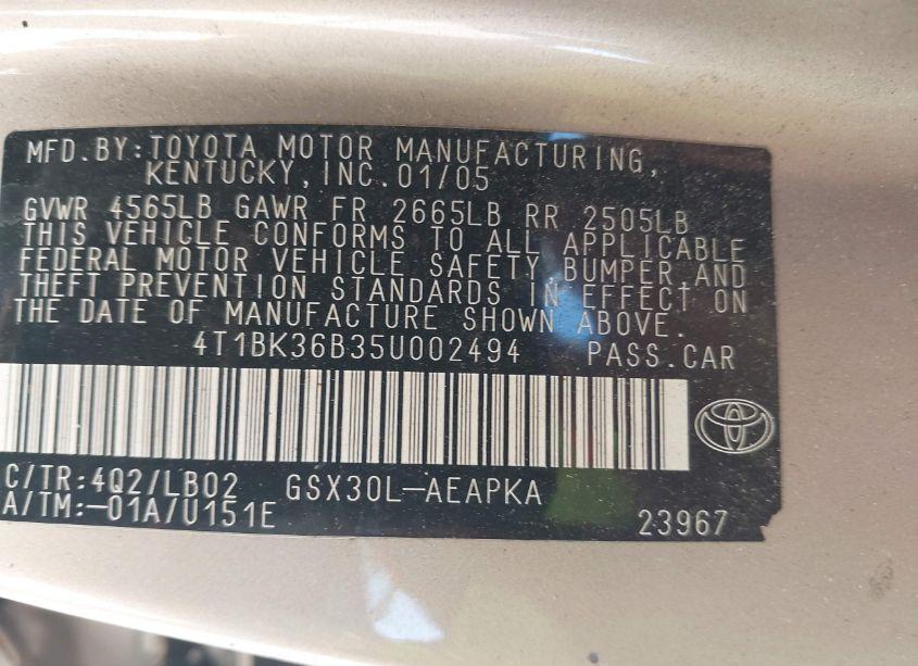 Photo 9 of 2005 Toyota Avalon LIMITED (VIN 4T1BK36B35U002494)