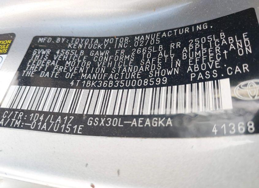 Photo 9 of 2005 Toyota Avalon XLS (VIN 4T1BK36B35U008599)