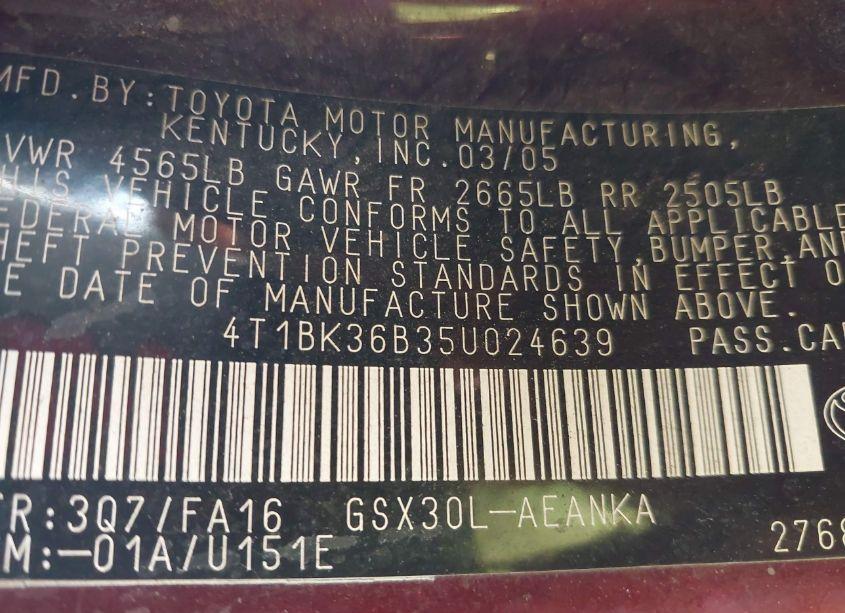 Photo 9 of 2005 Toyota Avalon XL (VIN 4T1BK36B35U024639)