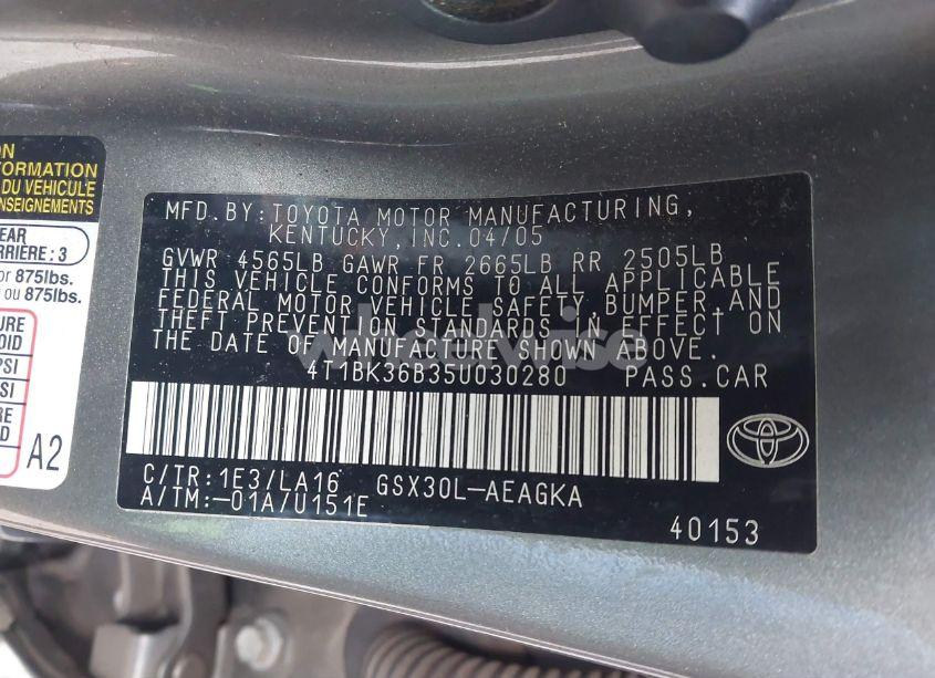 Photo 9 of 2005 Toyota Avalon XLS (VIN 4T1BK36B35U030280)