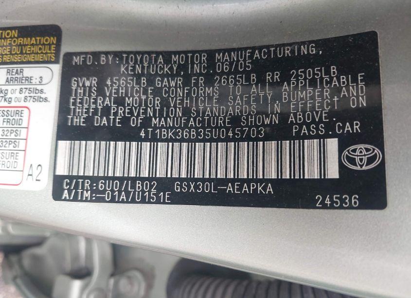 Photo 9 of 2005 Toyota Avalon LIMITED (VIN 4T1BK36B35U045703)