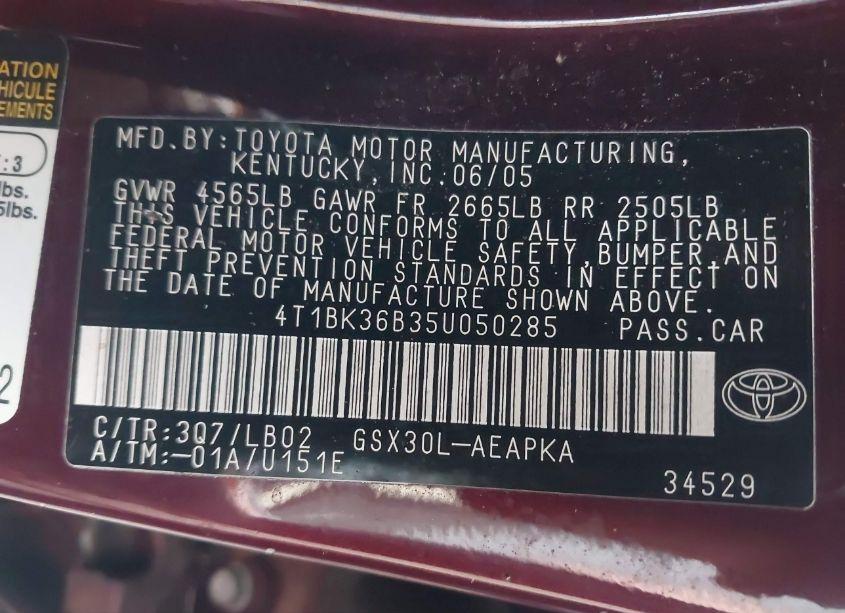 Photo 9 of 2005 Toyota Avalon LIMITED (VIN 4T1BK36B35U050285)