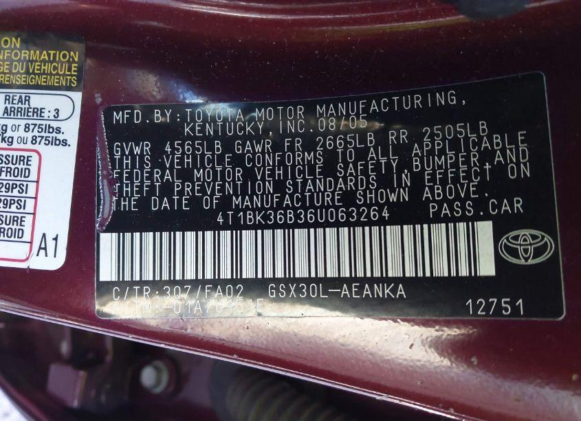 Photo 9 of 2006 Toyota Avalon XL (VIN 4T1BK36B36U063264)