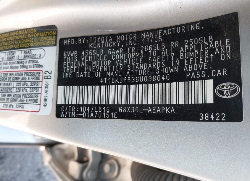Photo 9 of 2006 Toyota Avalon LIMITED (VIN 4T1BK36B36U098046)