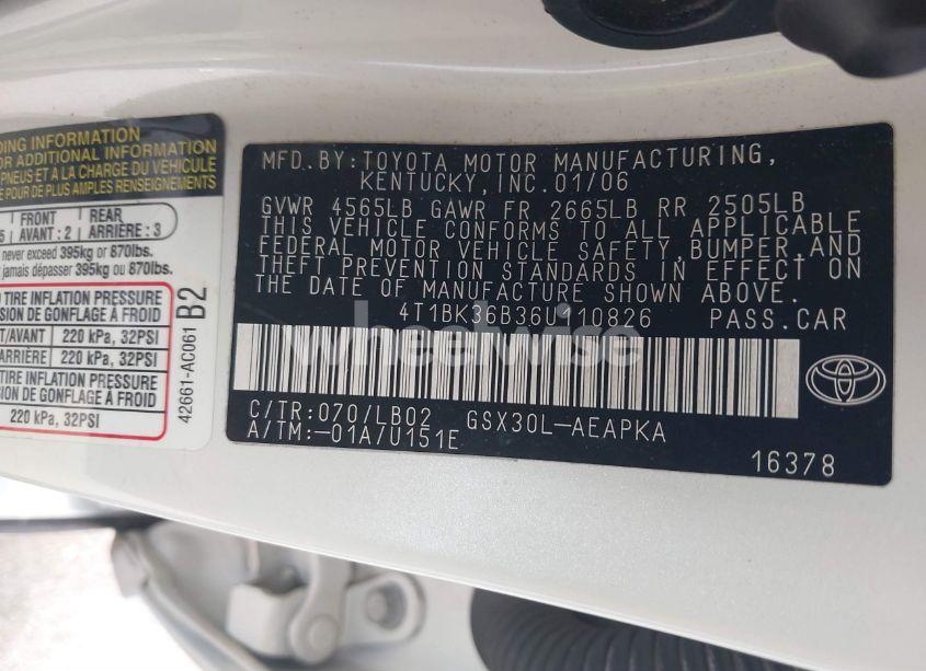 Photo 9 of 2006 Toyota Avalon LIMITED (VIN 4T1BK36B36U110826)