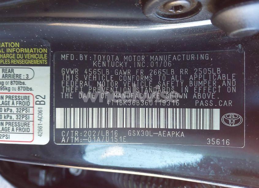 Photo 9 of 2006 Toyota Avalon LIMITED (VIN 4T1BK36B36U119316)
