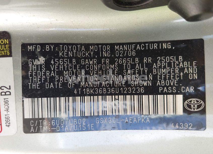 Photo 9 of 2006 Toyota Avalon LIMITED (VIN 4T1BK36B36U123236)