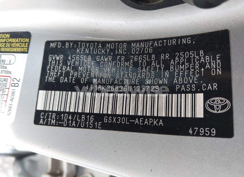Photo 9 of 2006 Toyota Avalon LIMITED (VIN 4T1BK36B36U125729)