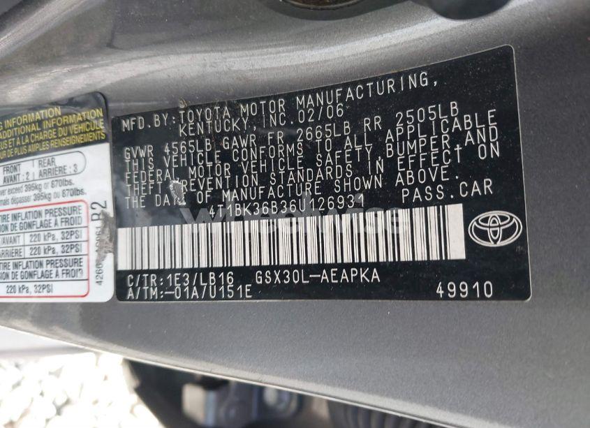 Photo 9 of 2006 Toyota Avalon LIMITED (VIN 4T1BK36B36U126931)