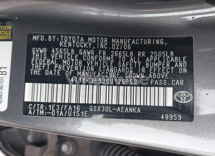 Photo 9 of 2006 Toyota Avalon XL (VIN 4T1BK36B36U126959)