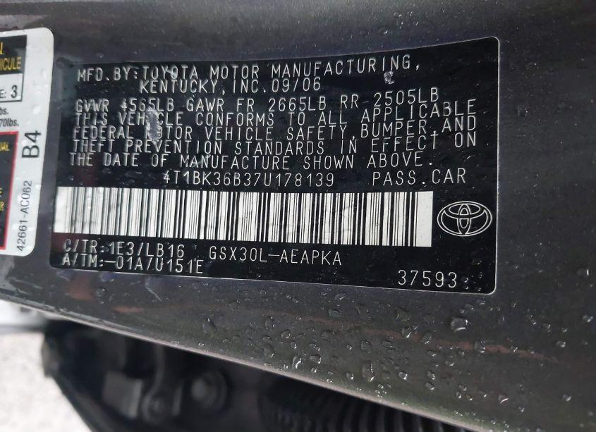 Photo 9 of 2007 Toyota Avalon LIMITED (VIN 4T1BK36B37U178139)
