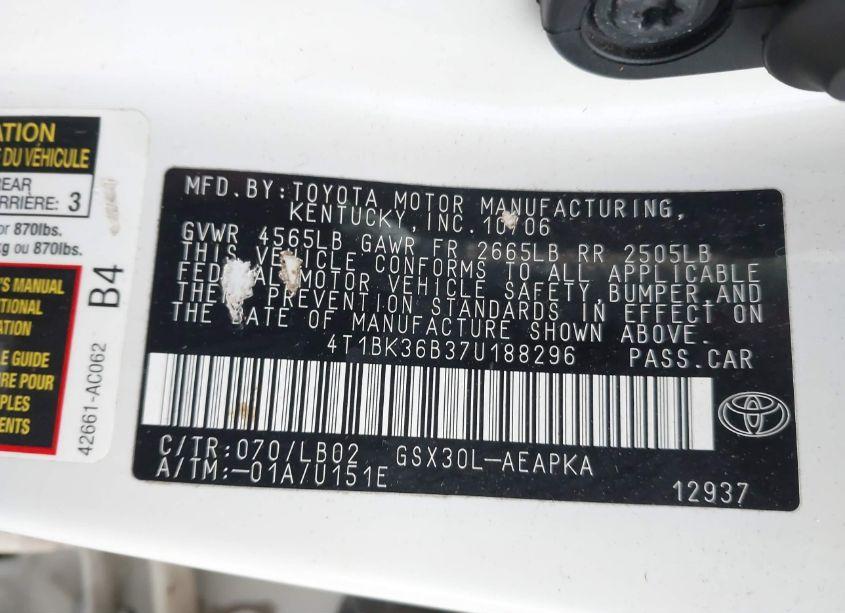 Photo 9 of 2007 Toyota Avalon LIMITED (VIN 4T1BK36B37U188296)