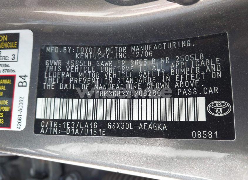 Photo 9 of 2007 Toyota Avalon XLS (VIN 4T1BK36B37U206280)