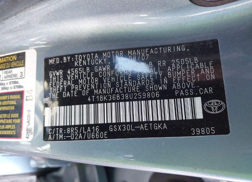 Photo 9 of 2008 Toyota Avalon XLS (VIN 4T1BK36B38U259806)