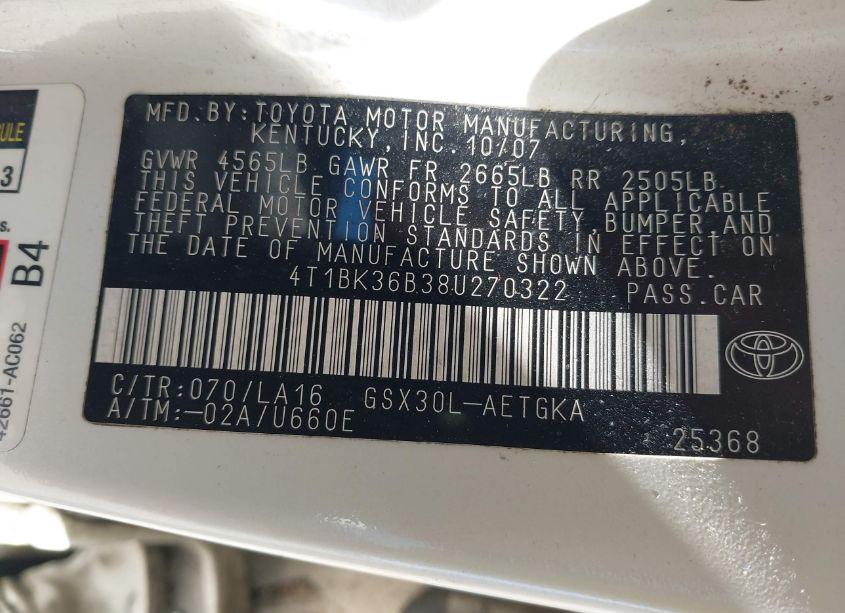 Photo 9 of 2008 Toyota Avalon XLS (VIN 4T1BK36B38U270322)