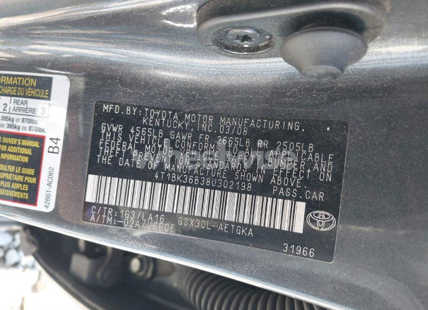 Photo 9 of 2008 Toyota Avalon XLS (VIN 4T1BK36B38U302198)