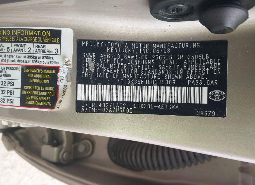 Photo 9 of 2008 Toyota Avalon XLS (VIN 4T1BK36B38U315808)