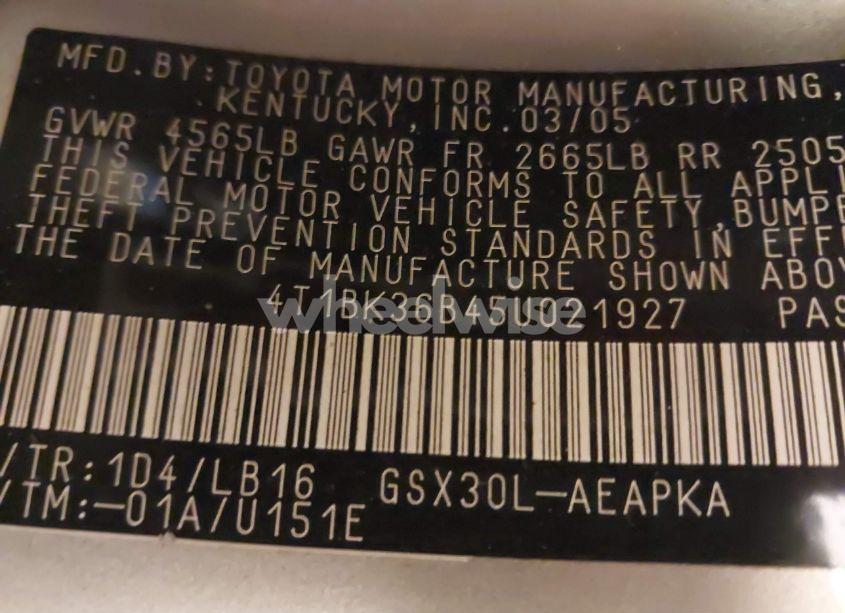 Photo 9 of 2005 Toyota Avalon LIMITED (VIN 4T1BK36B45U021927)