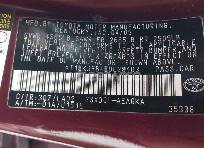 Photo 9 of 2005 Toyota Avalon XLS (VIN 4T1BK36B45U028103)